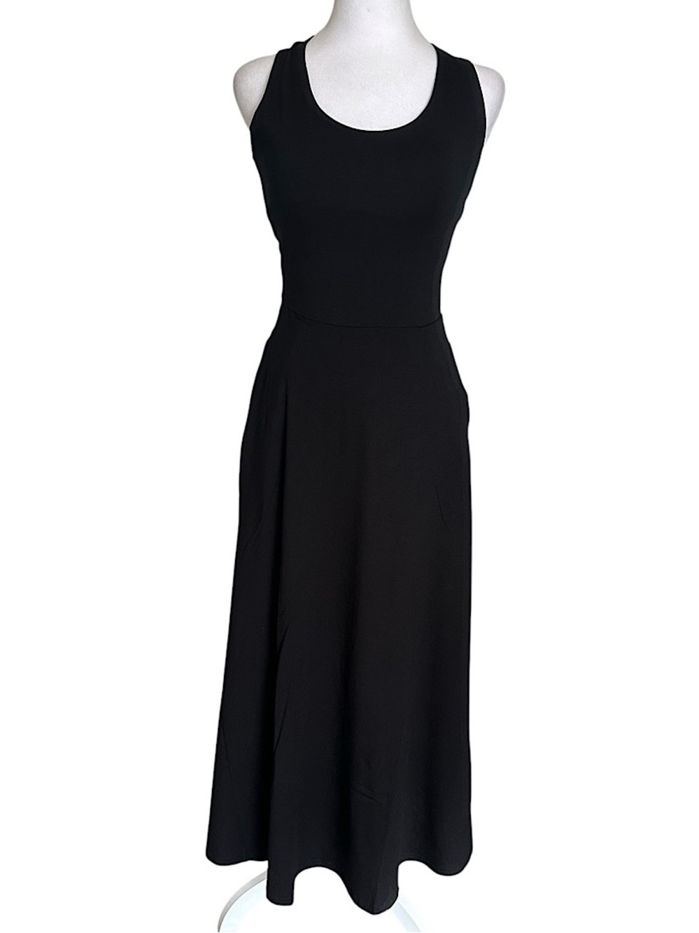 Pact Fit & Flare Open Back Maxi Dress Organic Cotton Black Women’s Size XS